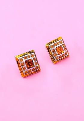 Yellow Studded Rhodium Plated Earrings