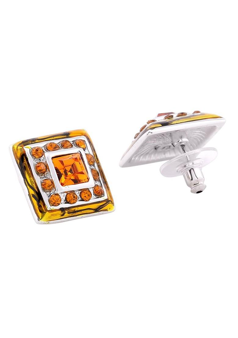 Yellow Studded Rhodium Plated Earrings