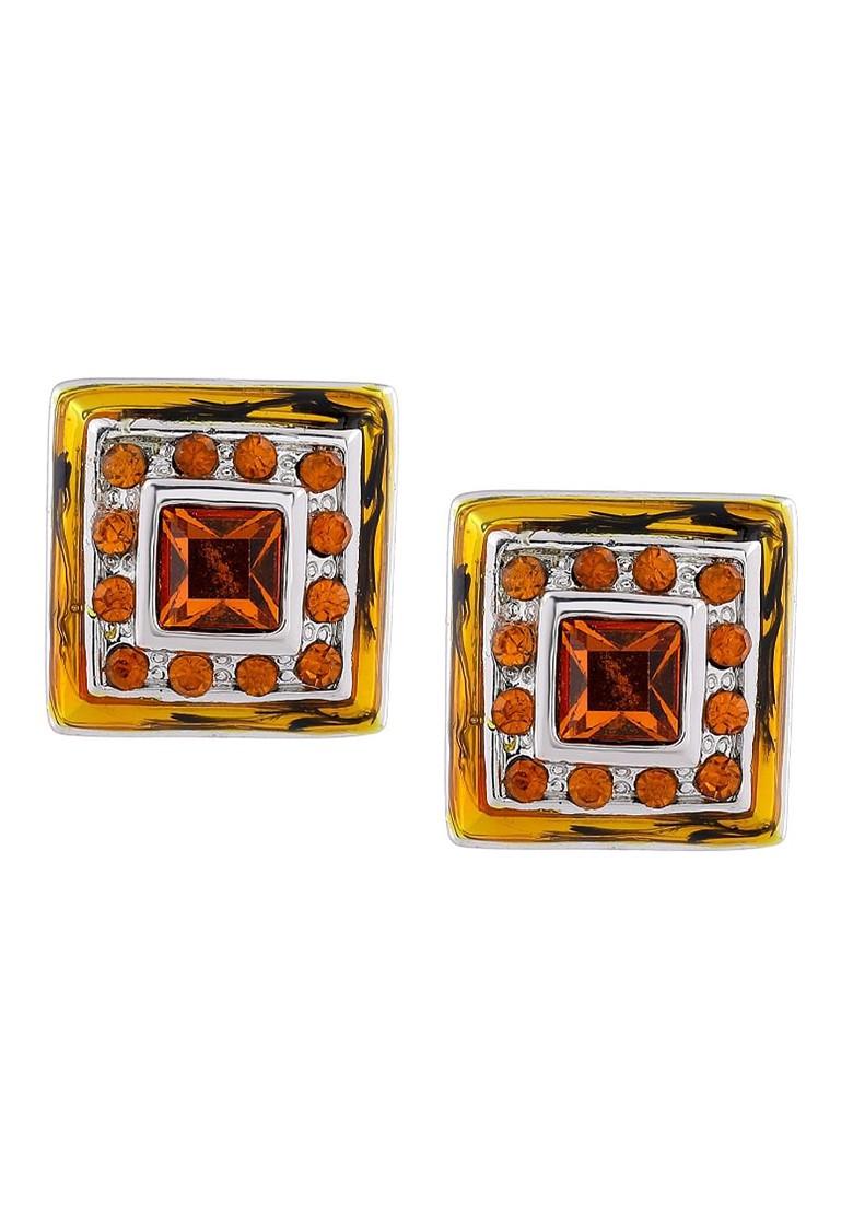 Yellow Studded Rhodium Plated Earrings