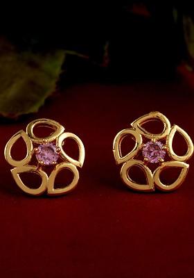 Pink Studded Gold Plated Earrings