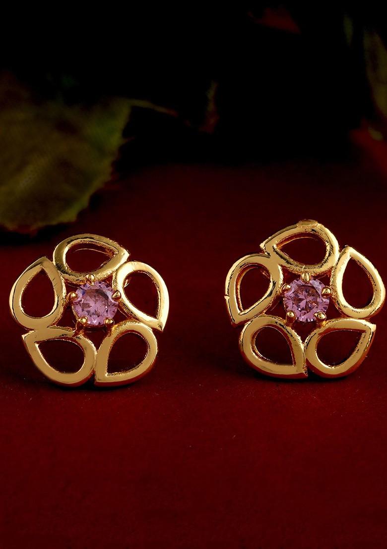 Pink Studded Gold Plated Earrings