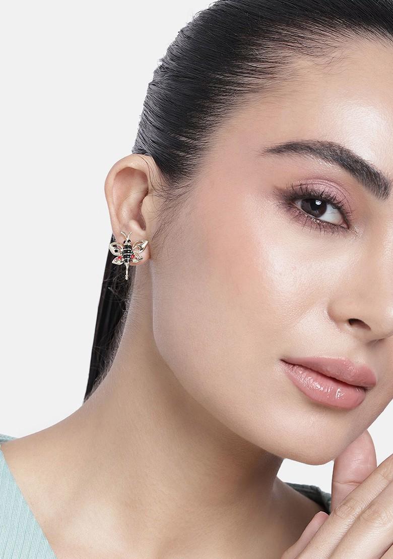 Red Studded Gold Plated Earrings