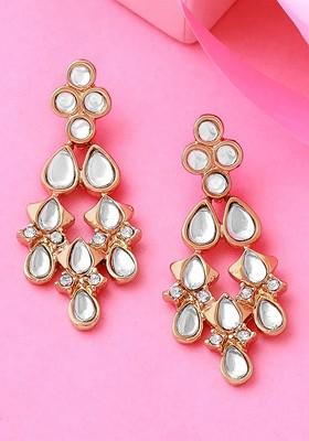 White Solid Gold Plated Earrings