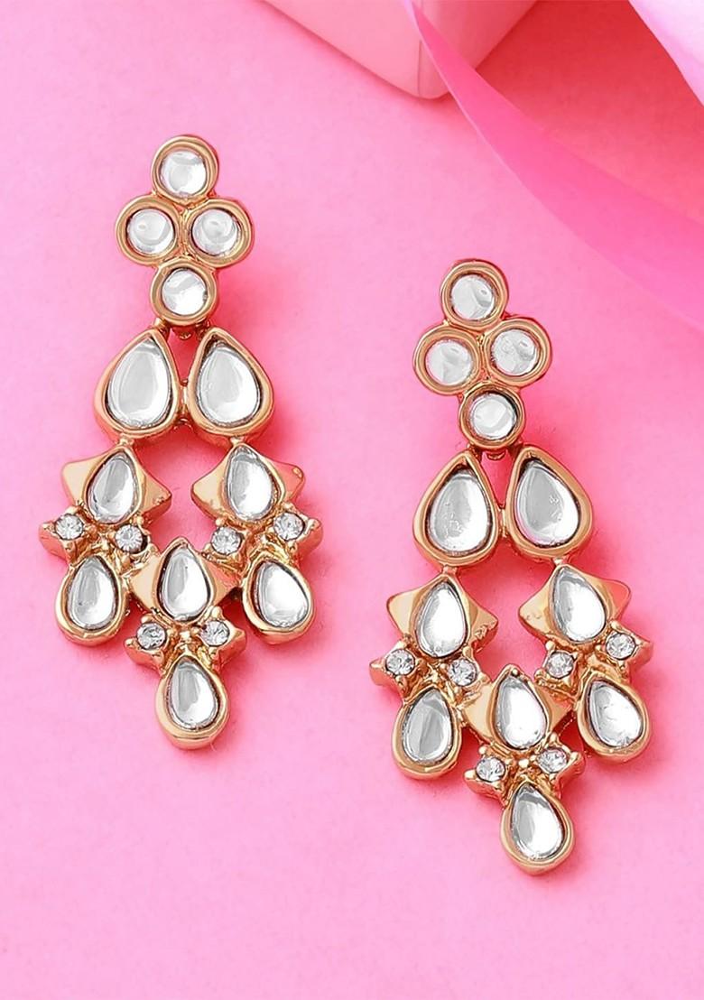 White Solid Gold Plated Earrings