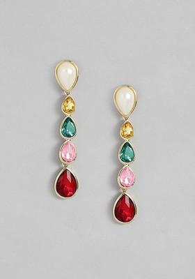 White Teardrop Shaped Gold Plated Earrings