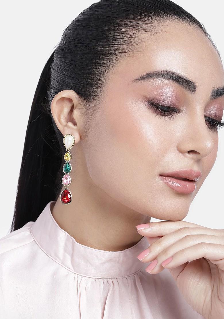 White Teardrop Shaped Gold Plated Earrings