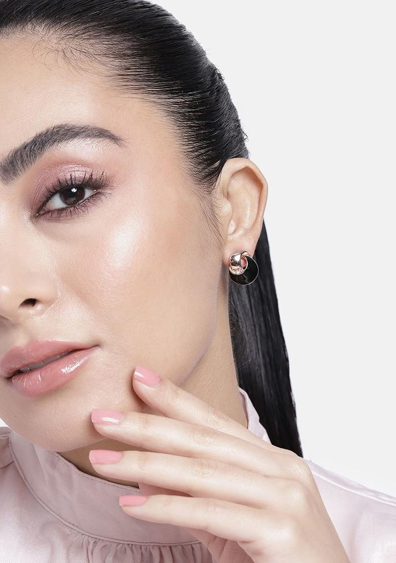 Black Studded Gold Plated Earrings