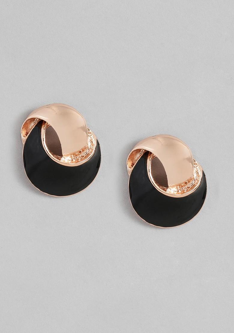Black Studded Gold Plated Earrings