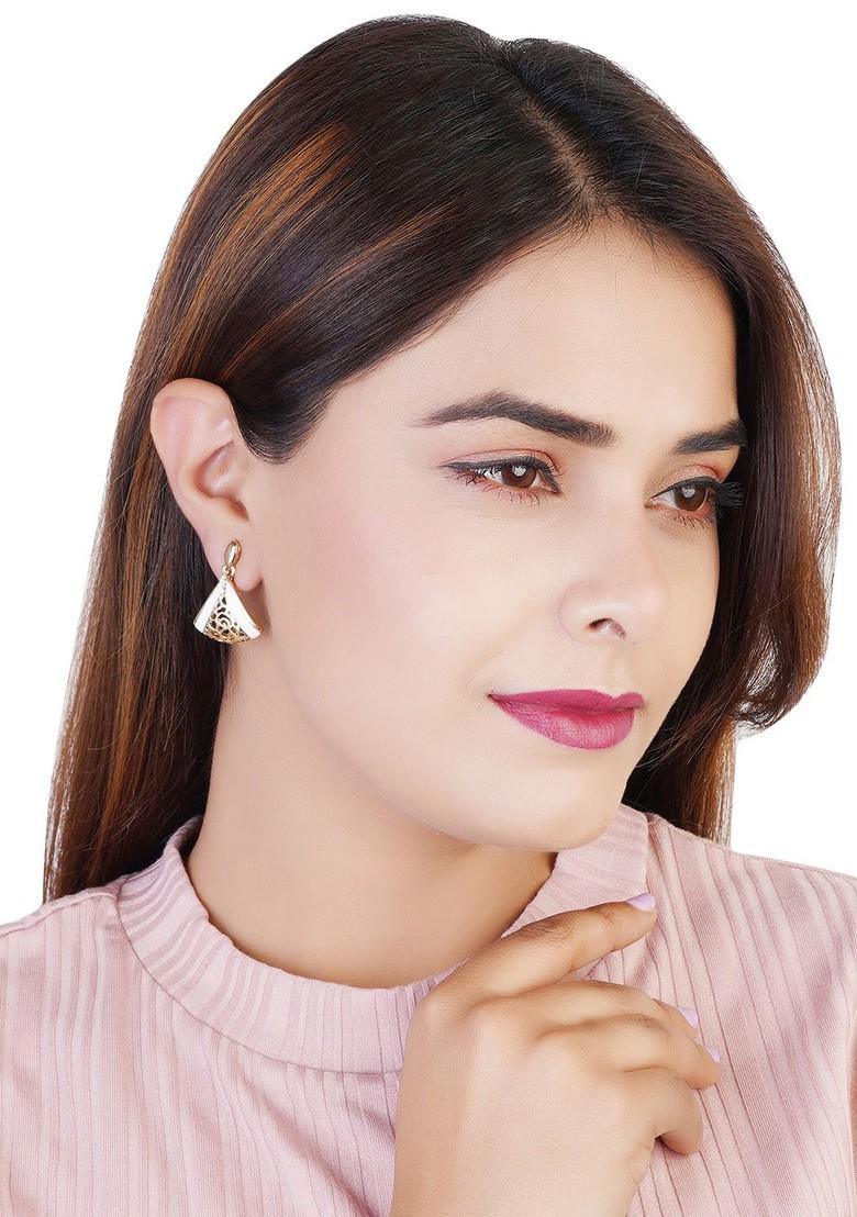 White Solid Gold Plated Earrings