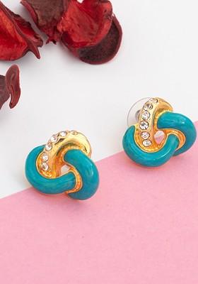 Blue Studded Gold Plated Earrings
