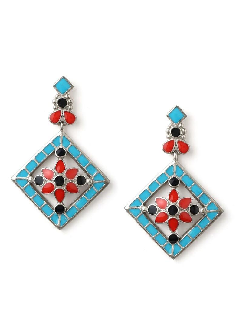 Blue Solid Rhodium Plated Earrings