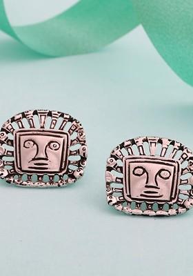 Rose Gold Studded Rhodium Plated Earrings