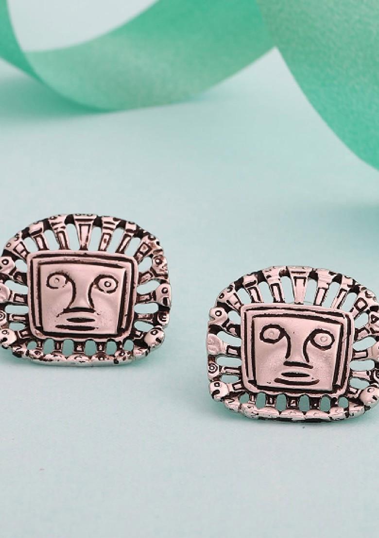 Rose Gold Studded Rhodium Plated Earrings