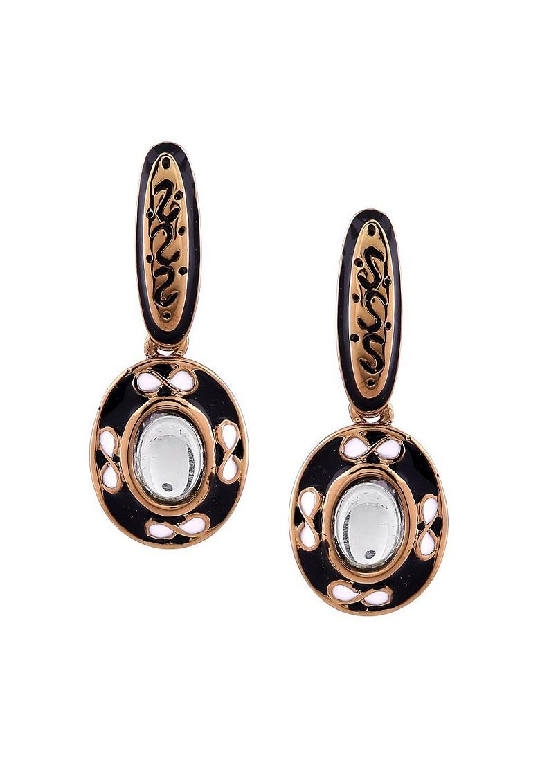 Black Teardrop Shaped Gold Plated Earrings