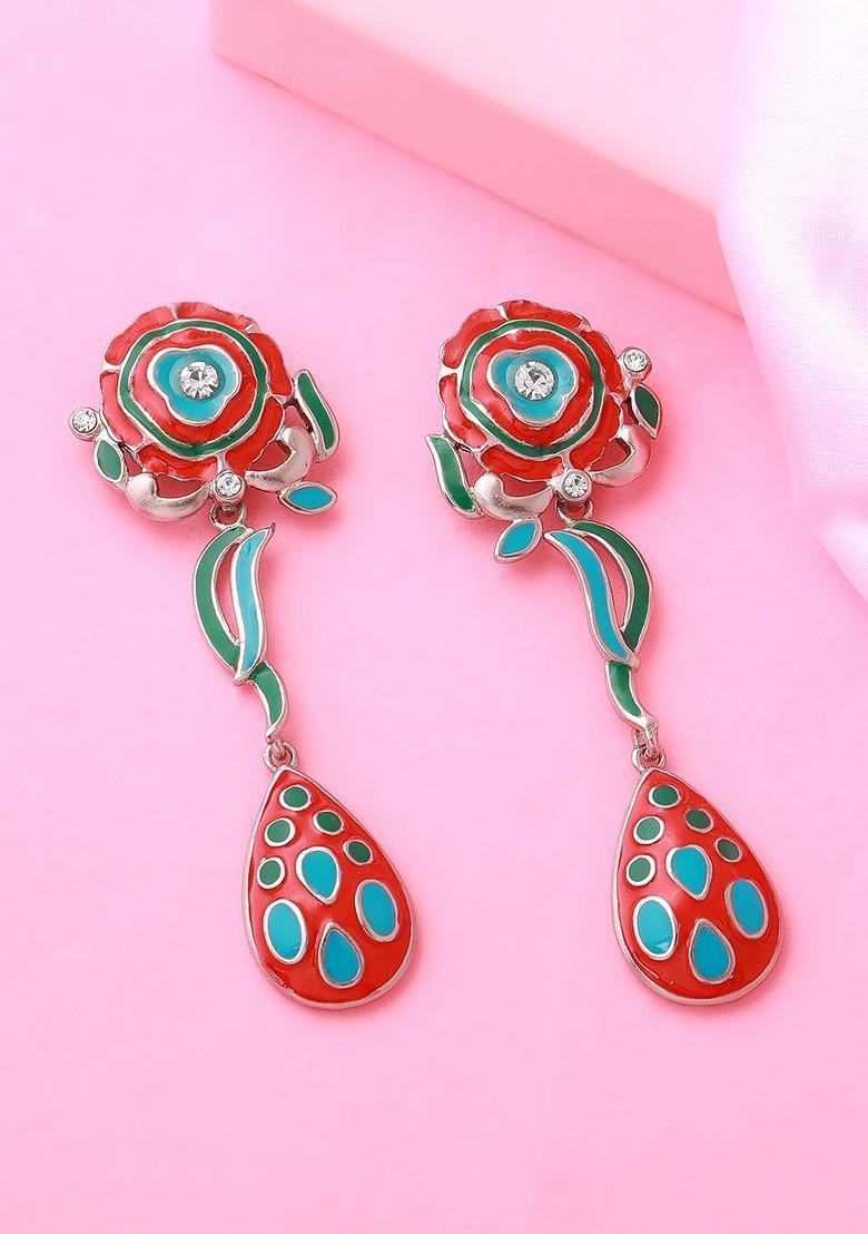 Red Solid Rhodium Plated Earrings