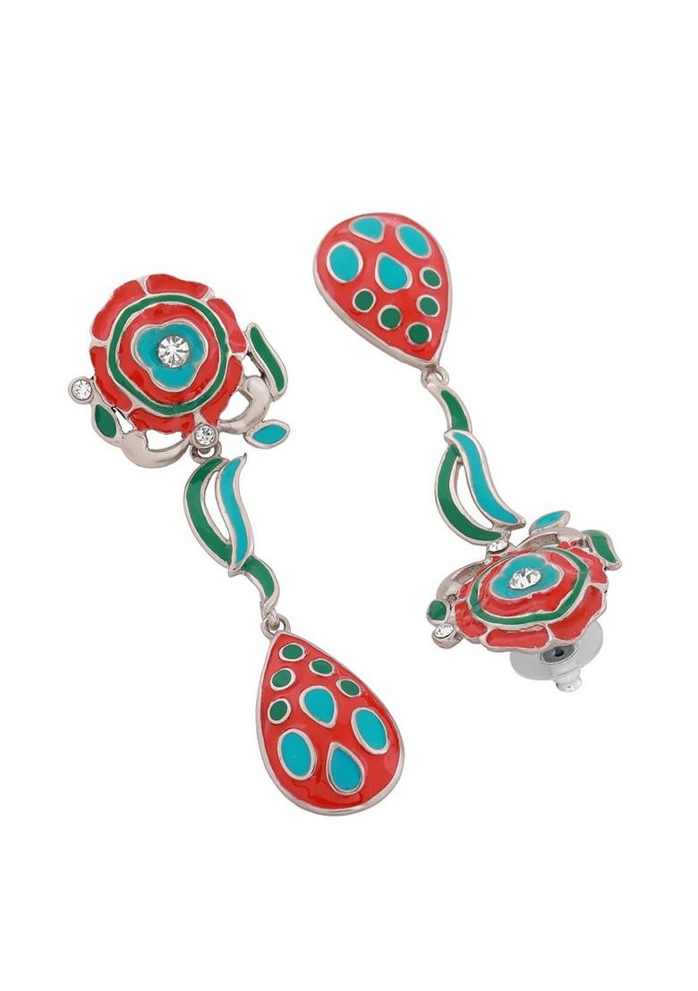 Red Solid Rhodium Plated Earrings