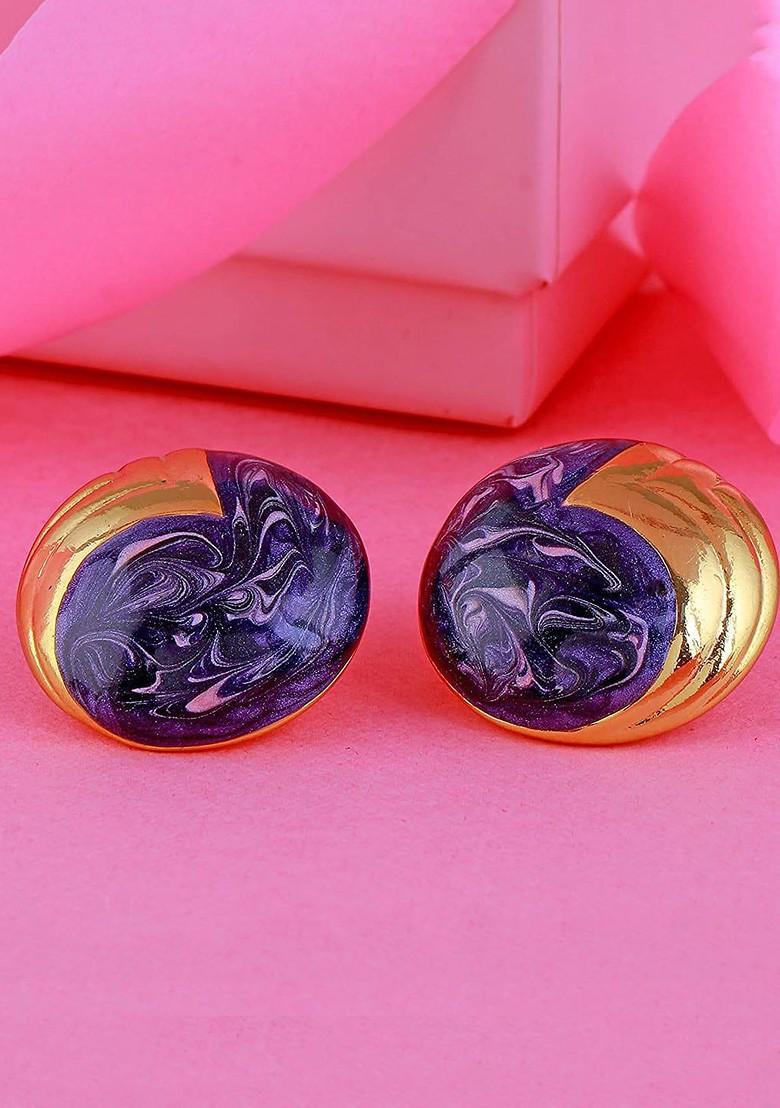 Purple Studded Gold Plated Earrings