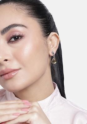 Yellow Teardrop Shaped Rhodium Plated Earrings