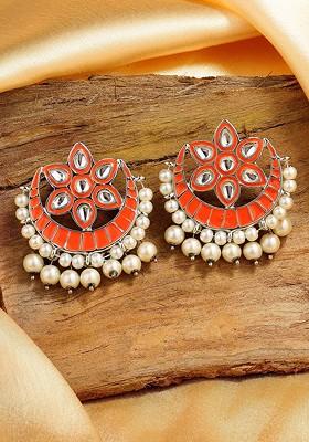 Orange Solid Rhodium Plated Earrings