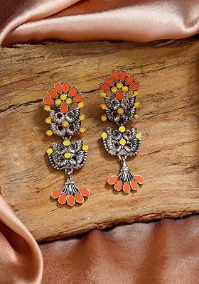 Orange Solid Rhodium Plated Earrings