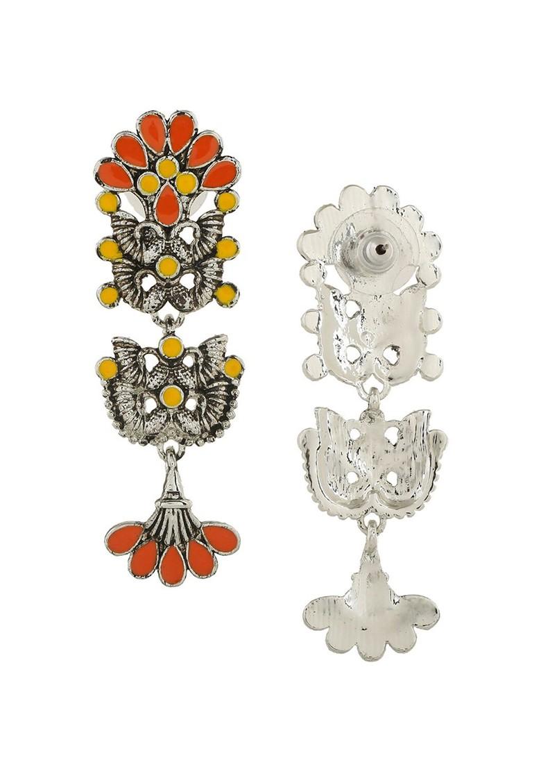 Orange Solid Rhodium Plated Earrings