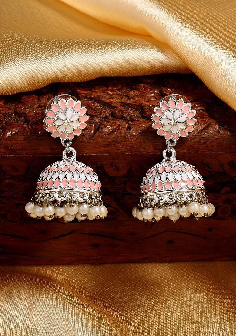 Pink Solid Rhodium Plated Earrings