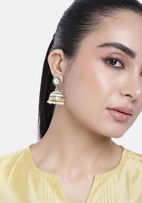 Green Solid Gold Plated Earrings