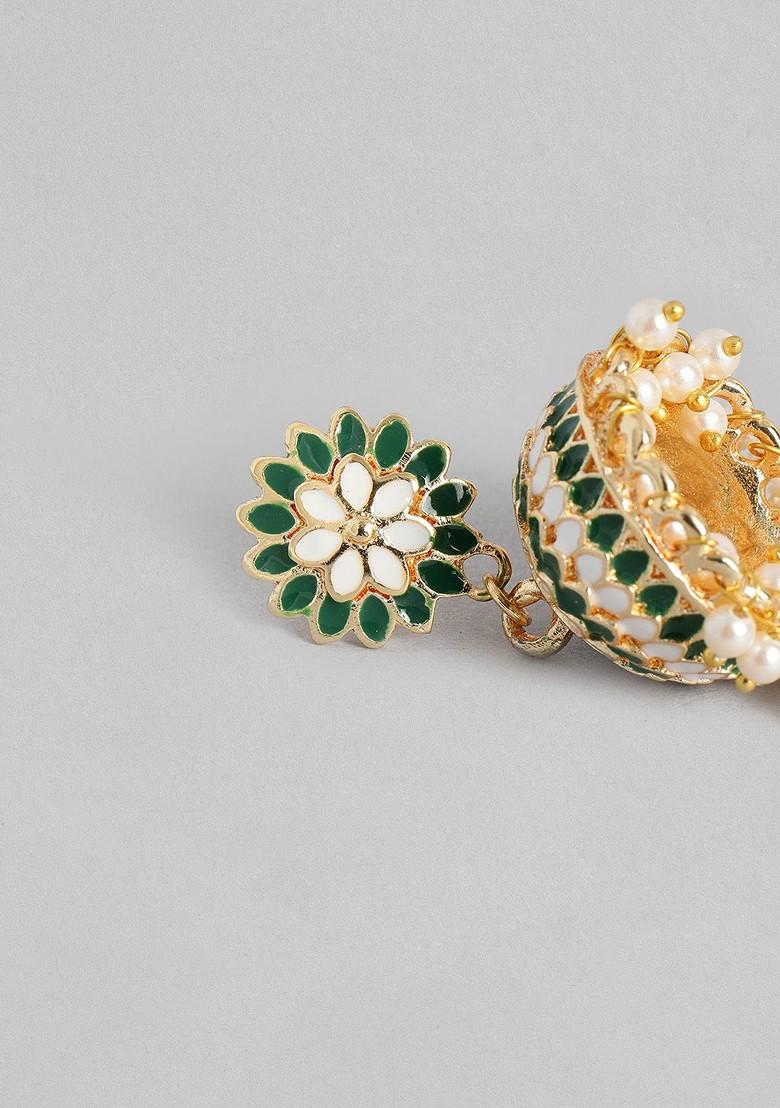 Green Solid Gold Plated Earrings