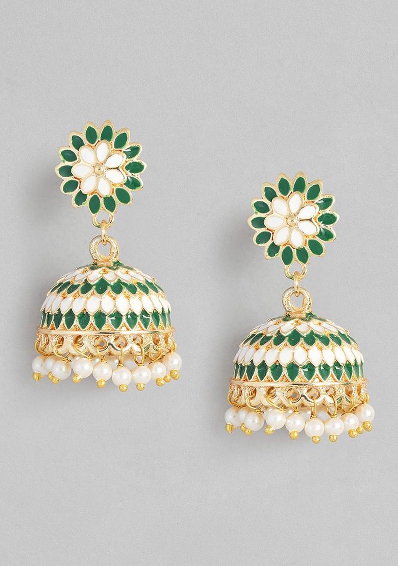 Green Solid Gold Plated Earrings