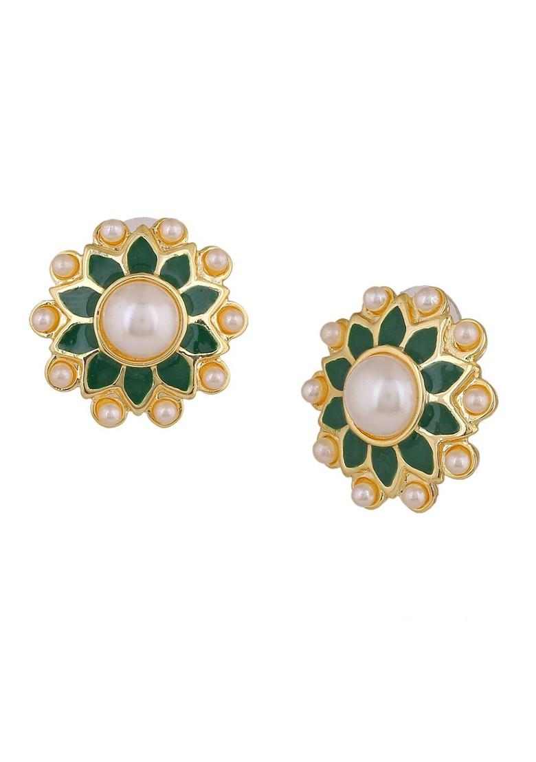 Green Studded Gold Plated Earrings
