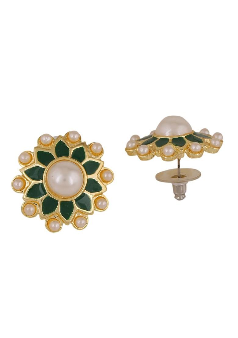 Green Studded Gold Plated Earrings