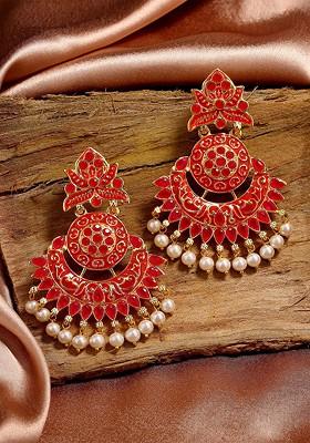 Red Leaf Gold Plated Earrings