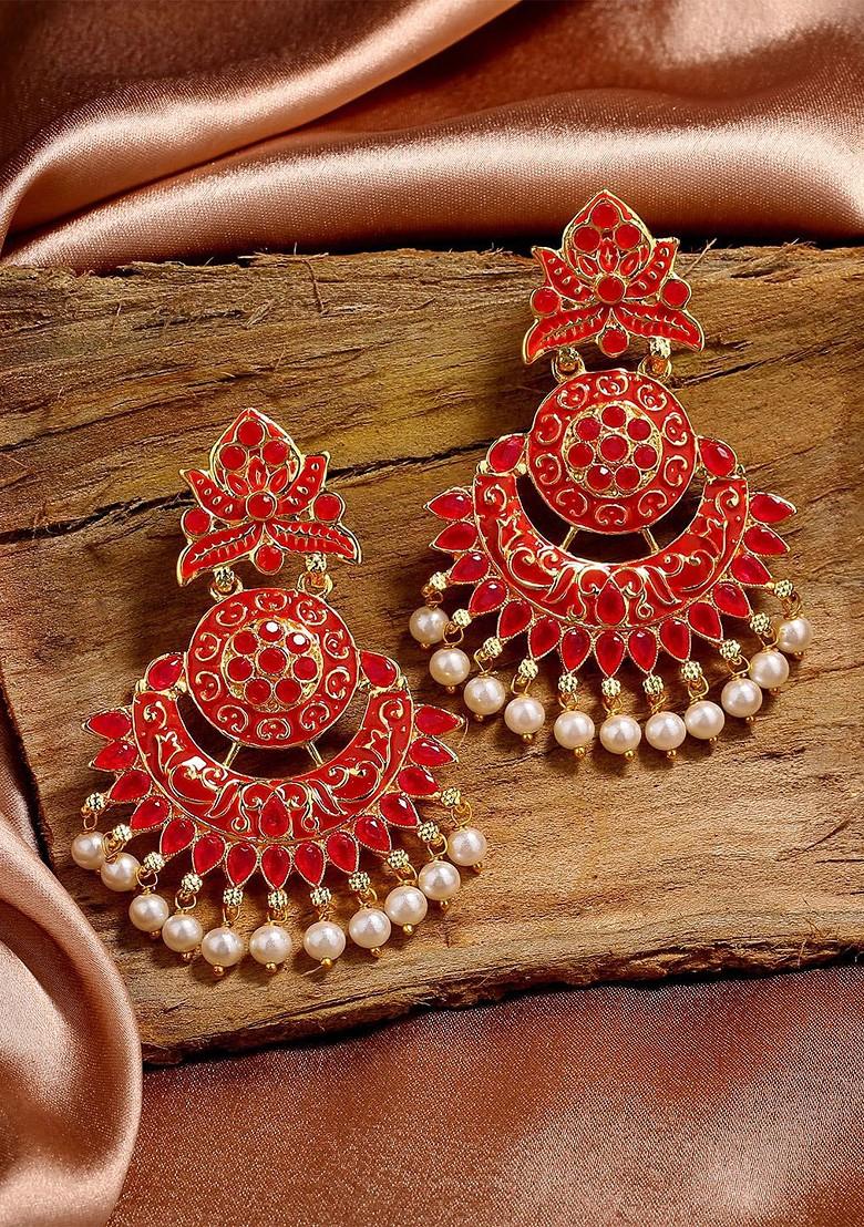Red Leaf Gold Plated Earrings