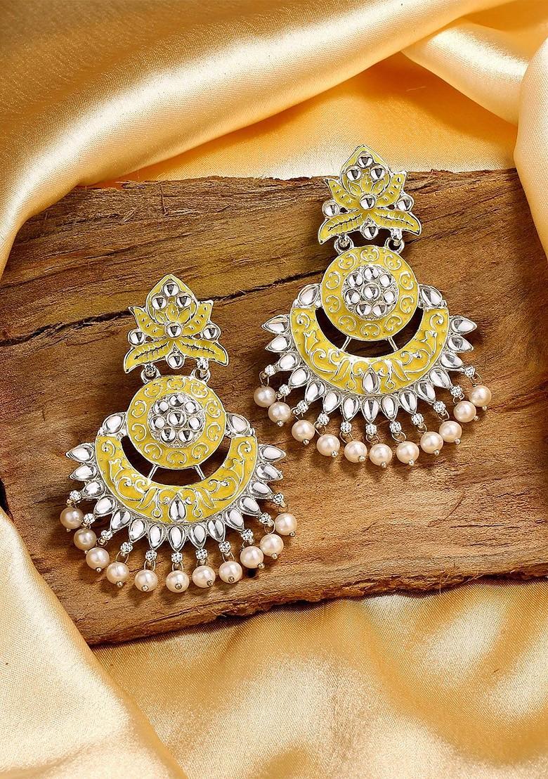 Yellow Leaf Rhodium Plated Earrings