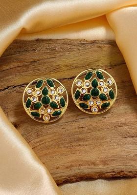Green Studded Gold Plated Earrings