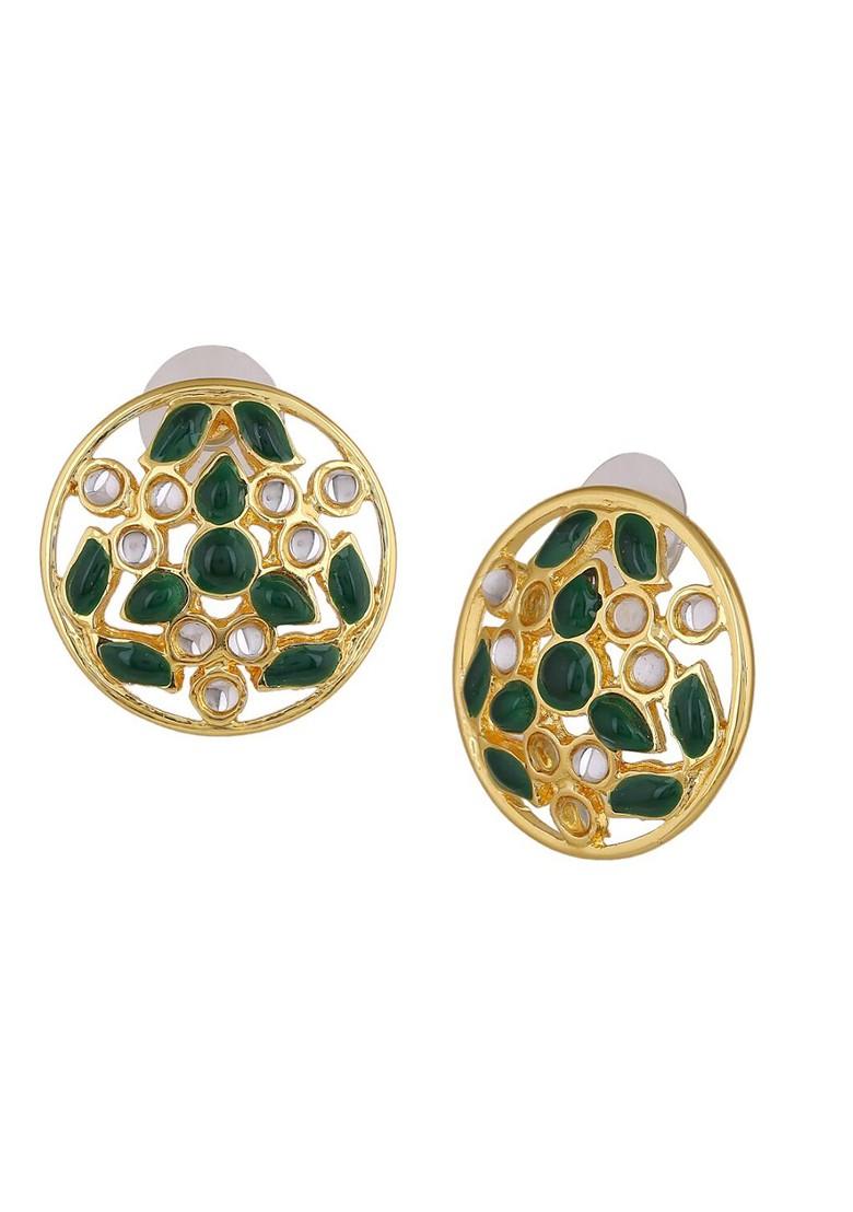 Green Studded Gold Plated Earrings