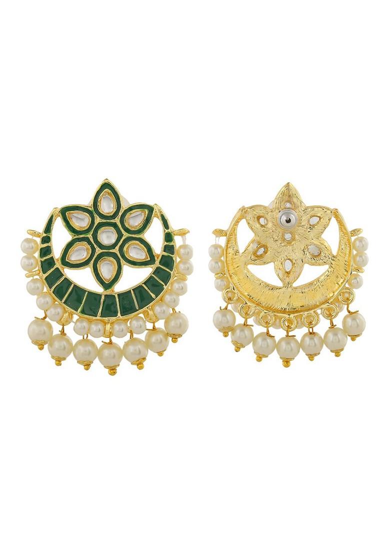 Green Studded Gold Plated Earrings