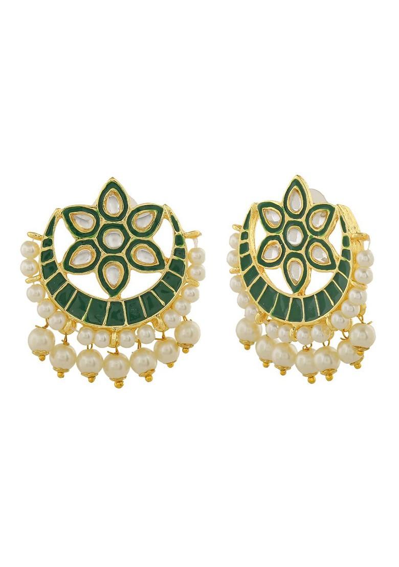 Green Studded Gold Plated Earrings