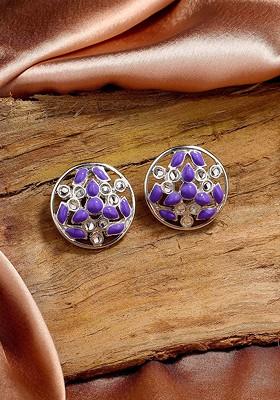 voilet Studded Rhodium Plated Earrings