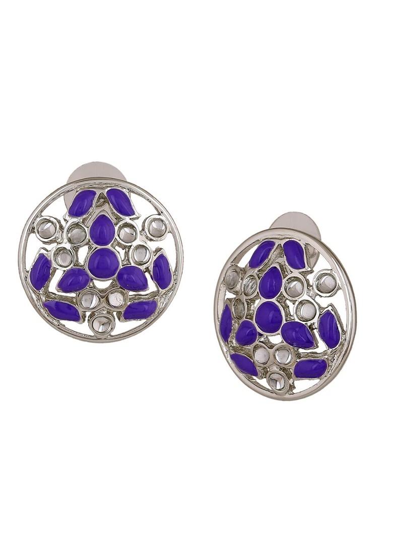 voilet Studded Rhodium Plated Earrings