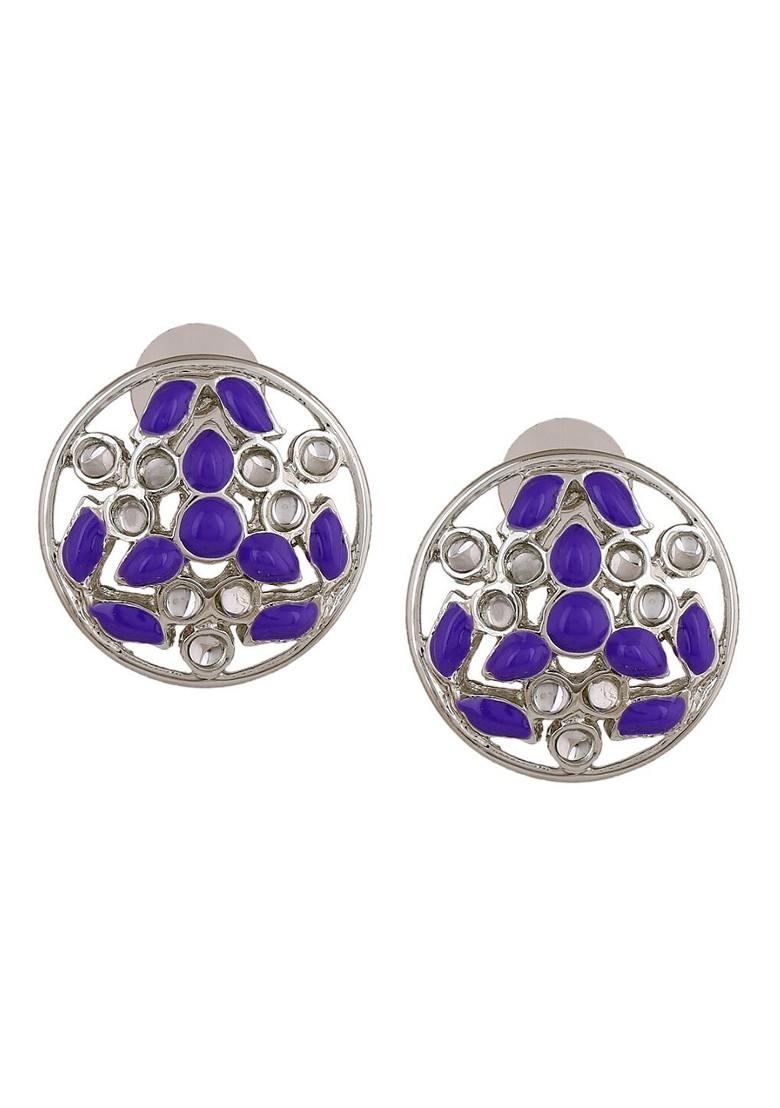 voilet Studded Rhodium Plated Earrings