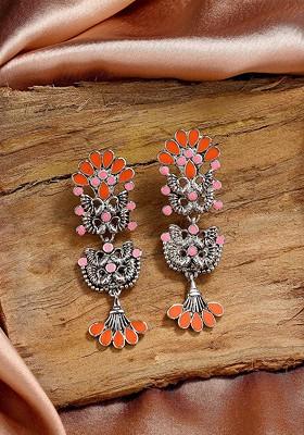 Orange Solid Rhodium Plated Earrings