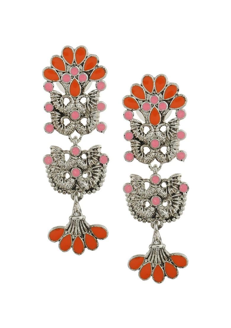 Orange Solid Rhodium Plated Earrings