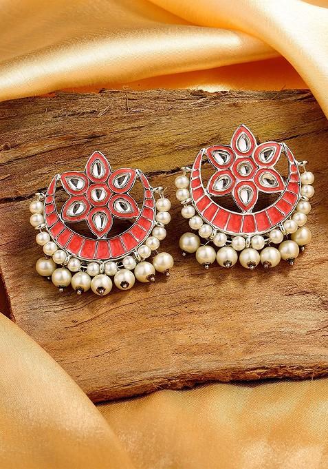 Pink Solid Rhodium Plated Earrings