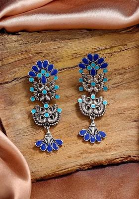 Navy Blue Solid Rhodium Plated Earrings