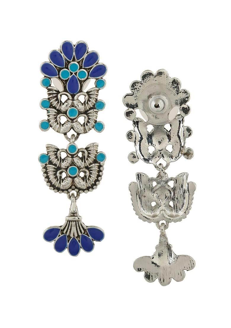 Navy Blue Solid Rhodium Plated Earrings