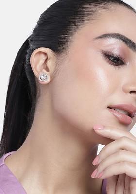 White Studded Rhodium Plated Earrings