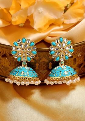 Blue Solid Gold Plated Earrings