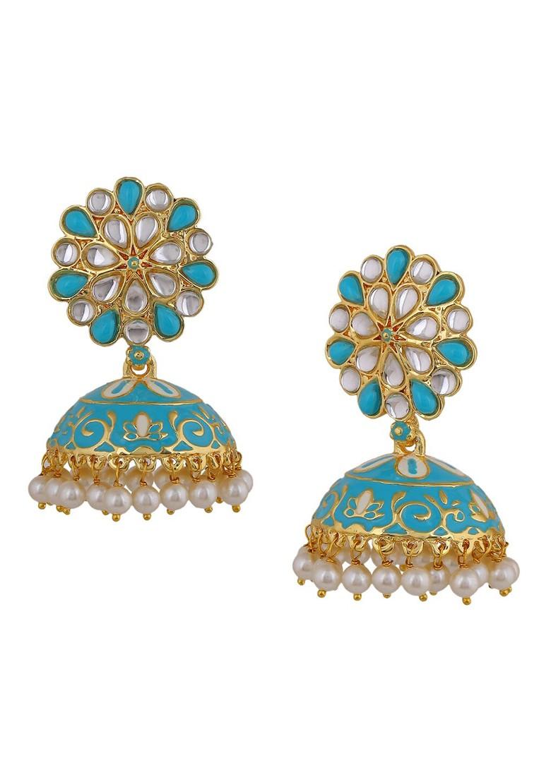 Blue Solid Gold Plated Earrings