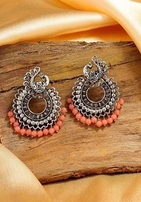 Orange Solid Rhodium Plated Earrings